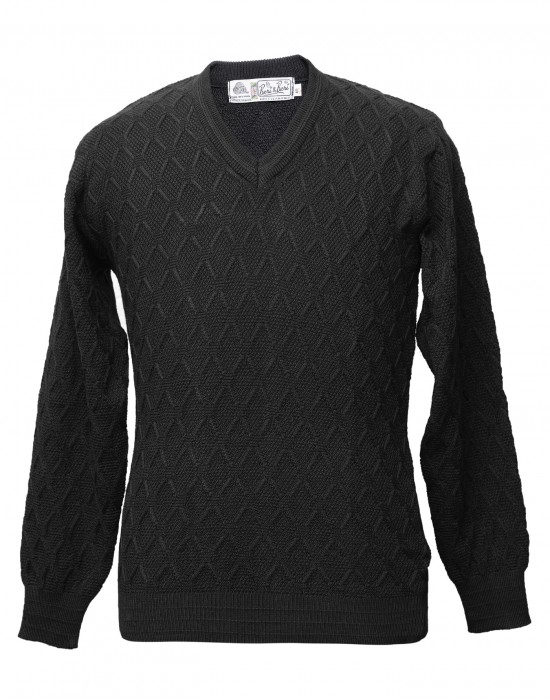 Men pure wool sweater self design black